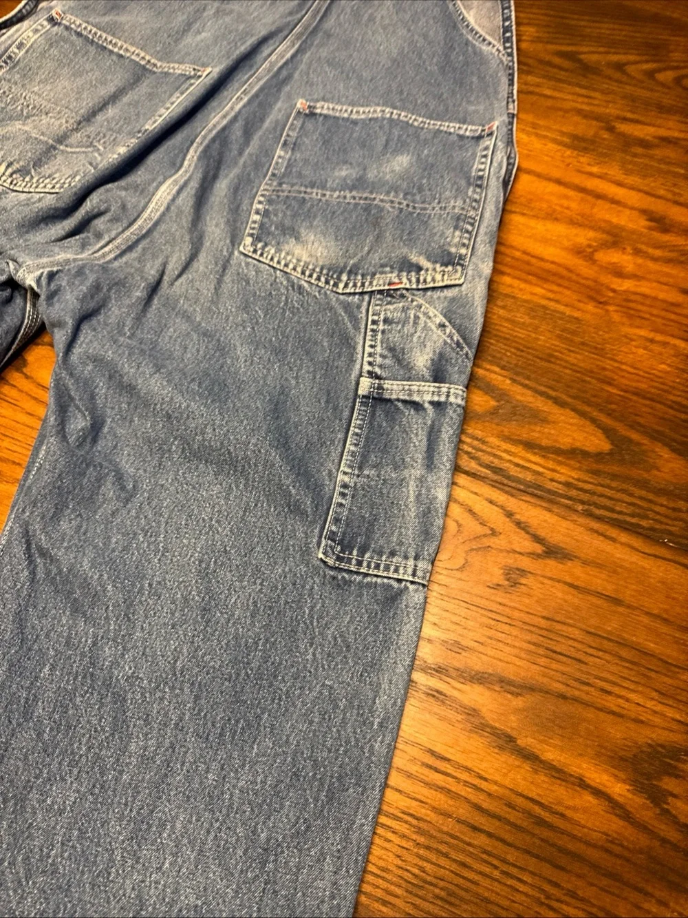 Vintage  90s ROUND HOUSE Blue Denim Carpenters Overalls 36-38”Waist 30